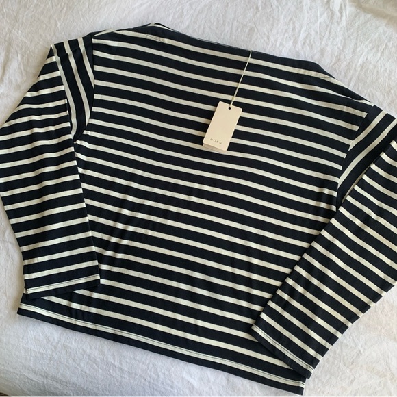 NWT Doen Irene Cotton Striped Boat Bateau Neck Long Sleeve Top Breton Stripe - Picture 6 of 11